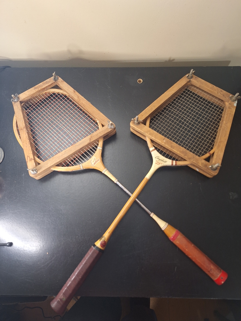 Set of 2 Vintage Wooden Badminton Rackets | Wright & Ditson + Campbell